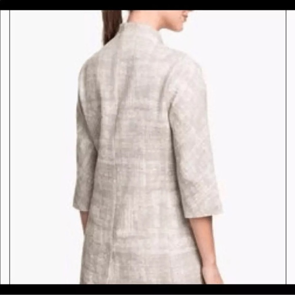 Eileen Fisher Taupe Silver Illusion Jacquard Open Front Long Coat Jacket XL - Picture 3 of 11